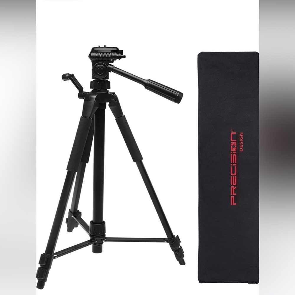 Precision Design Camera Tripod with level, camera mount and travel case!